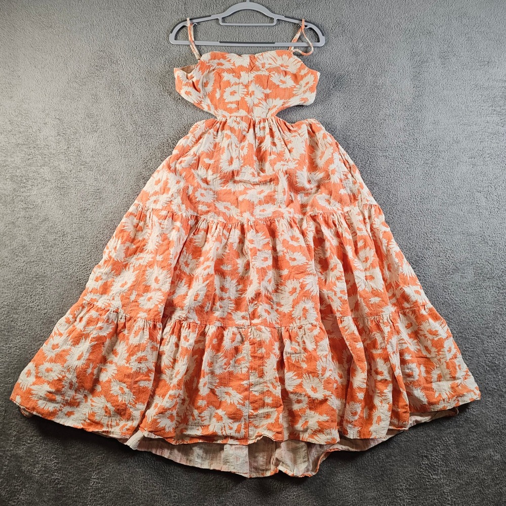 Olivaceous Orange Floral‎ Cutout Tiered Maxi Dress Womens Medium Summer Boho